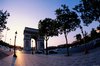 Arc de Triomphe, looking west on the Champs Elysees, at sunset