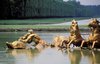 Fountain of Apollo (sculpture Apollo in his Chariot, gilded lead, 1668-1670 by Jean-Baptiste Tuby); detail of horses, triton and dolphin