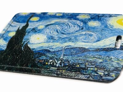 Starry Night Leather Guitar Case tag closeup