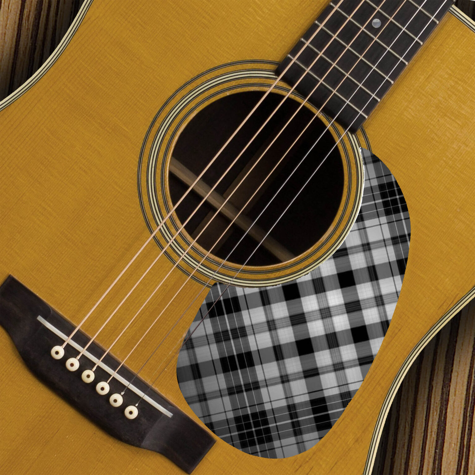 Acoustic Plaid Custom Pickguard Printed black and white plaid