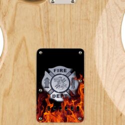 102 - Fire Fighter custom printed tremolo cover on guitar