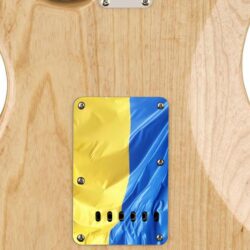 103 - Ukraine Flag custom printed tremolo cover on guitar