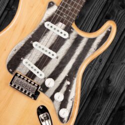 107 -Zebra fur custom printed Stratocaster pickguard on guitar