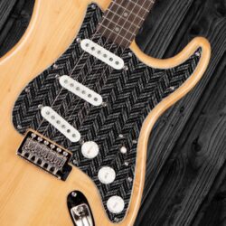 115 - Stratocaster - black gray chevron fabric custom printed pickguard on guitar