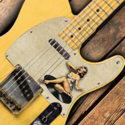 115 - Vintage PInup Girl on Record Telecaster custom printed pickguard on guitar