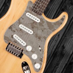 117- Stratocaster - USMC Desert Camo fabric custom printed pickguard on guitar