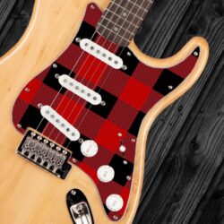 119- Stratocaster - red plaid custom printed pickguard on guitar