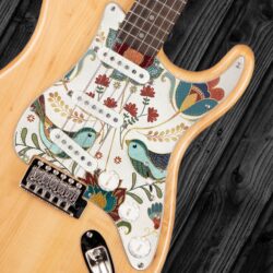 125- Stratocaster - Embroidered flowers birds custom printed pickguard on guitar