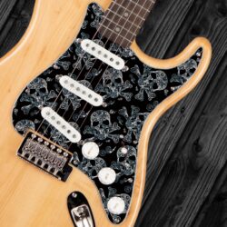 130- Stratocaster - skulls custom printed pickguard on guitar
