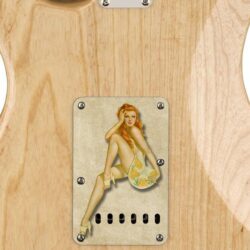 136 - vintage pinup girl leg down custom printed tremolo cover on guitar