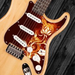 151- Stratocaster - FLAMES-FLOWERS custom printed pickguard on guitar