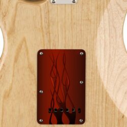 167 - red hotrod flames custom printed tremolo cover on guitar