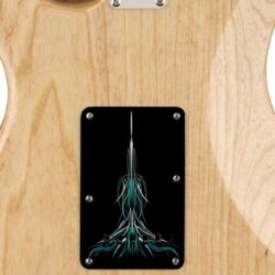 181 - teal hotrod pinstripe custom printed tremolo cover on guitar