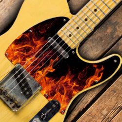 Telecaster flames fire custom printed pickguard on guitar