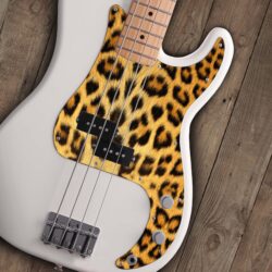 100 - Fender Precision Bass PBass custom printed Leopard Fur pickguard on guitar
