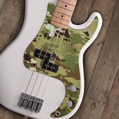 101 - Fender Precision Bass PBass custom printed Army Camo pickguard on guitar