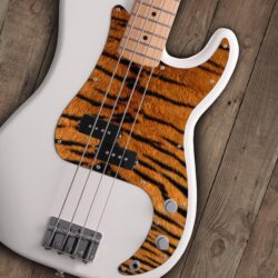 104 - Fender Precision Bass PBass custom printed Tiger Fur pickguard on guitar