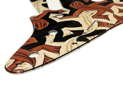 121- Stratocaster - Escher Lizards custom printed pickguard closeup
