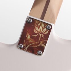 41 - Flames and Flowers Color graphic Fender neckplate on guitar