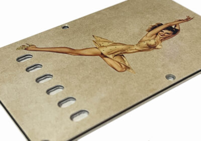 138 - vintage dancing pinup girl custom printed tremolo cover closeup