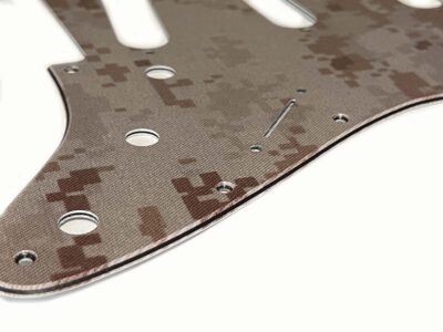 117 - Camo USMC Desert printed stratocaster pickguard closeup