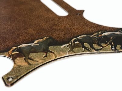 112 - Telecaster - Leather running horses custom printed pickguard closeup