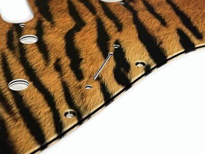 128 - Stratocaster Tiger Fur custom printed pickguard closeup
