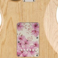 198 - Pink Flowers Stratocaster Tremolo Cover on guitar