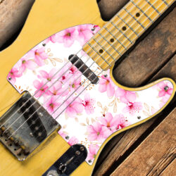 154 -Pink flowersTelecaster custom printed pickguard on guitar