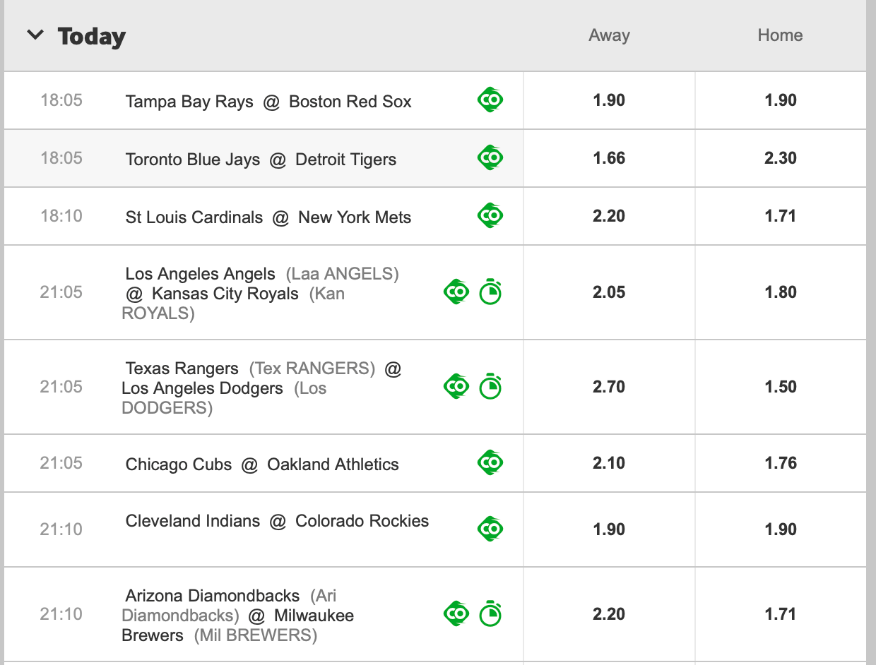 betway mlb odds