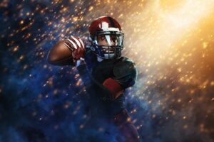 American,Football,Player,,Athlete,Sportsman,On,Golden,Background.,Sport,And