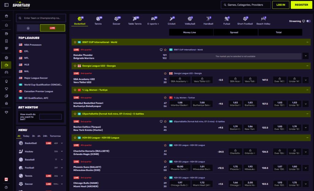 Sportuna Live Betting