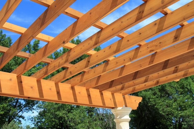 cedar pergola with metal roof