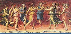 A representation from the 1500s of the Muses d...