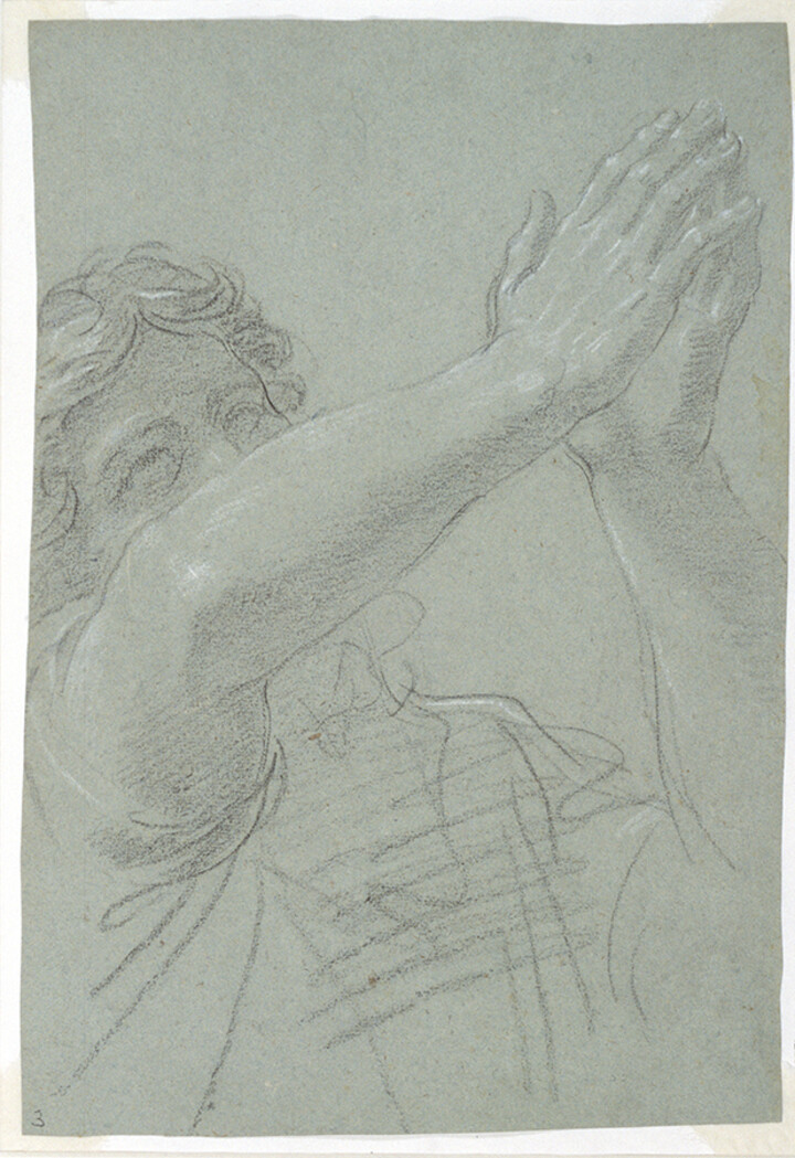 Figure with Arms Raised in Prayer (recto); Head of a Bearded Man (verso)