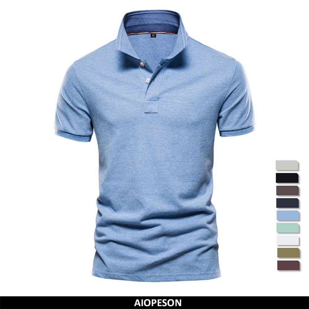 AIOPESON-Polo de algodón para hombre, Polo clásico de Color sólido, de manga corta, de alta calidad, informal, de negocios, Social, nuevo