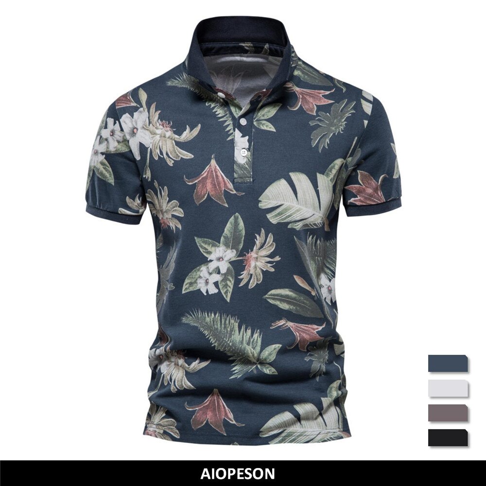 AIOPESON-Polo de manga corta para hombre, 100% algodón, Estilo Hawaiano, de calidad, informal, Social, ropa de verano