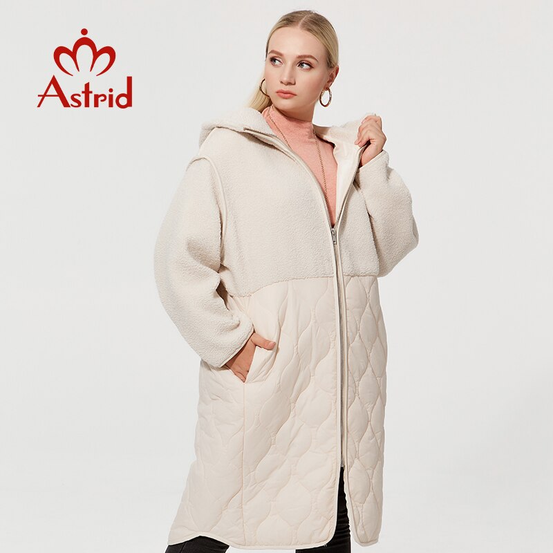 Aster D-Chaqueta larga con capucha para mujer, parkas de talla grande, chaquetas de invierno, tops de piel sintética, abrigo con costuras a la moda, AM-2022, 7542