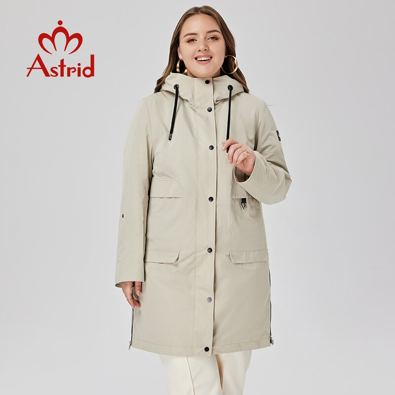 Aster D-gabardina de talla grande para mujer, chaqueta cortavientos informal con capucha, prendas de vestir exteriores para primavera 2023 AS-10399