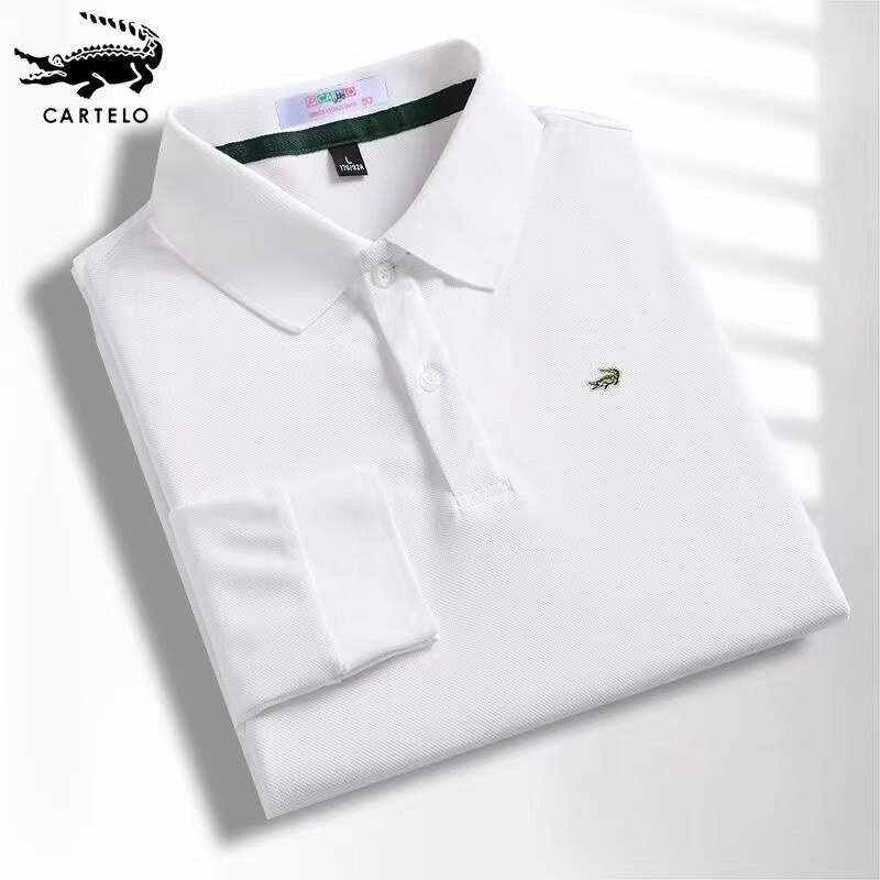CARTELO-Camiseta de manga larga para hombre, Polo bordado de algodón, ropa con solapa, suelta, primavera y otoño