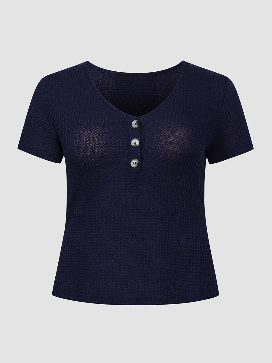 Finjani-Camiseta de punto con cuello en V para mujer, Top liso de talla grande con botones, 2022