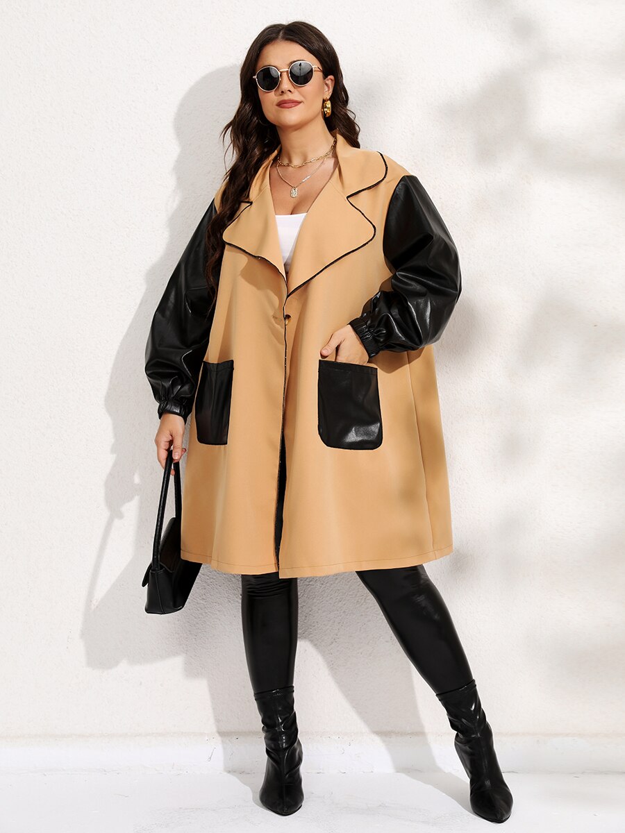Finjani-abrigo holgado de talla grande para mujer, chaqueta de bloque de Color con doble bolsillo, Tops de invierno