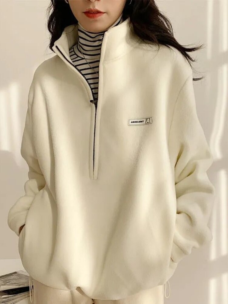 QWEEK-Sudadera con capucha de vellón para mujer, suéter cálido de estilo coreano, informal, Kpop, a la moda, para otoño e invierno, 2022