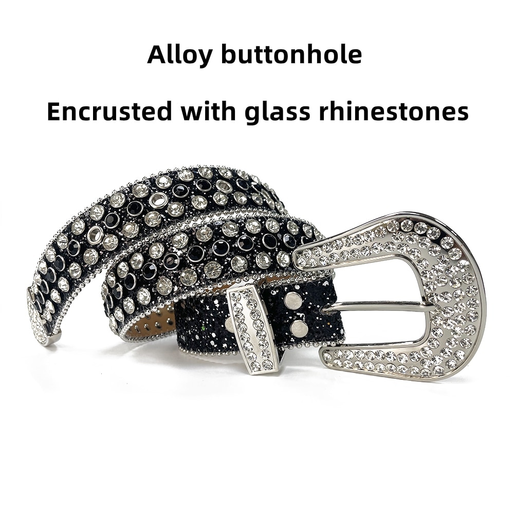 1 Cinturón de lujo con diamantes de imitación de vidrio de alta calidad hebilla de aleación de moda y cinturón ancho de moda