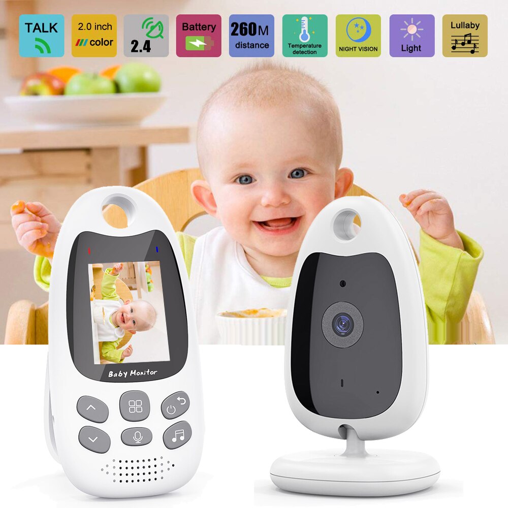 Monitor de bebé inalámbrico de 2,0 pulgadas, cámara de seguridad con visión nocturna, intercomunicador, monitoreo de temperatura, niñera