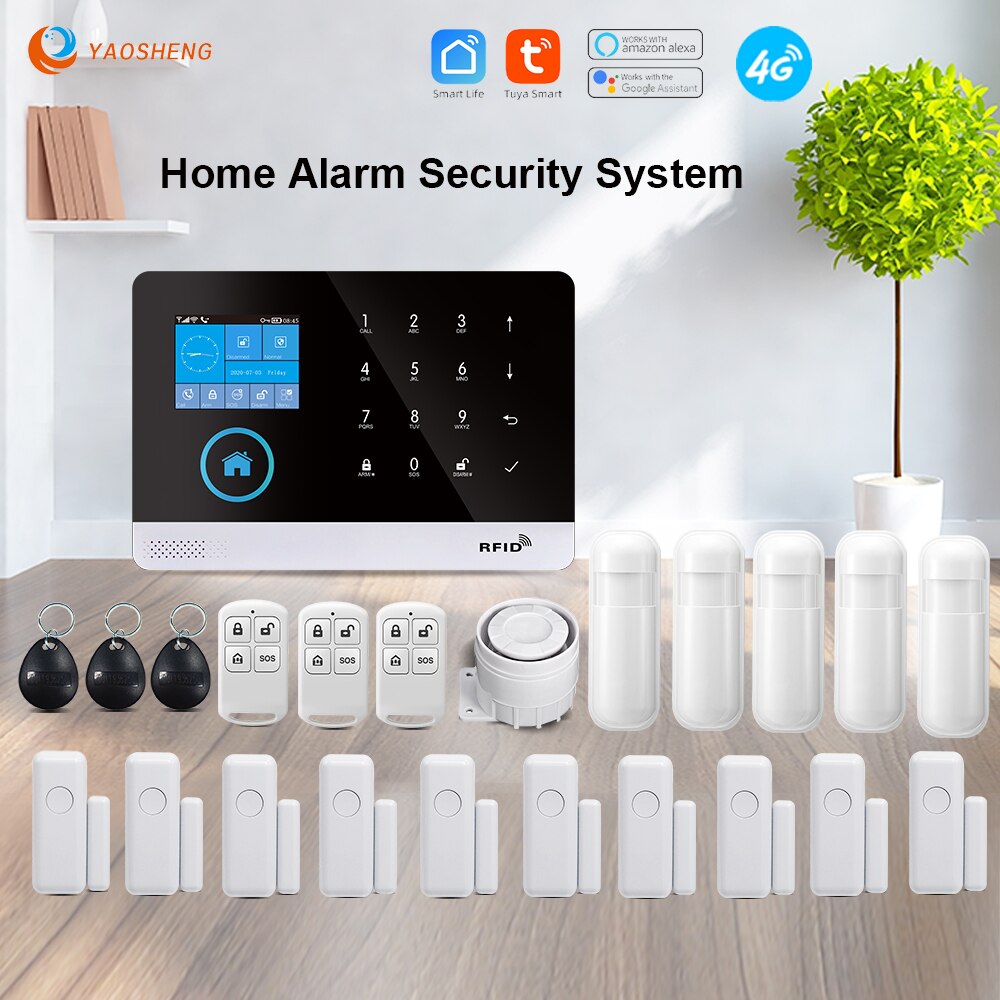 Alarma inalámbrica para el hogar, sistema de alarma de seguridad con WIFI 4G para aplicación Tuya, con Sensor de movimiento para mascotas, Detector de humo, alarma de seguridad de Gas