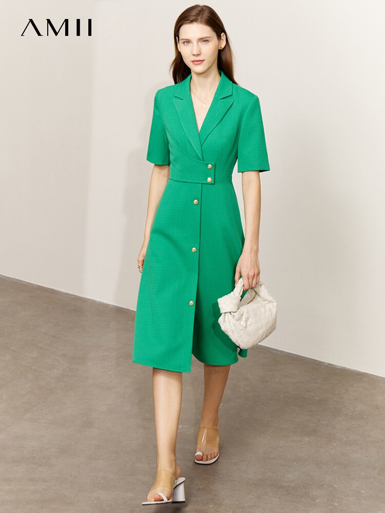 Amii-Chaqueta minimalista para mujer, vestido Midi ajustado con doble botonadura, para oficina, primavera 2023, 72341056