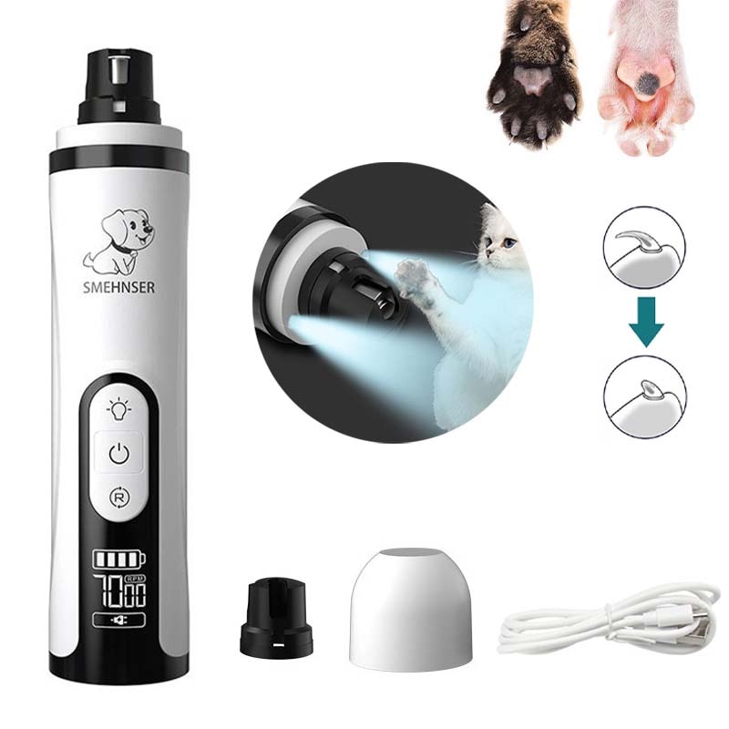 Amoladora de uñas eléctrica para mascotas con luz LED, cortaúñas para gatos y perros, cortadora de uñas recargable por USB, suministros de aseo para mascotas