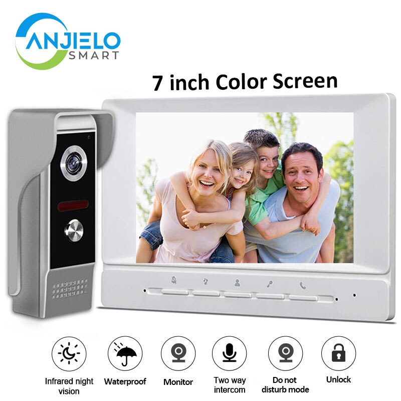 Anjielosmart-videoportero inteligente, sistema de protección de seguridad para el hogar, interfono, timbre, cámara para apartamento, Domofo, 7 pulgadas
