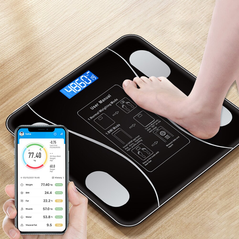 Báscula inteligente compatible con Bluetooth, balanza electrónica inteligente para perder peso y grasa corporal